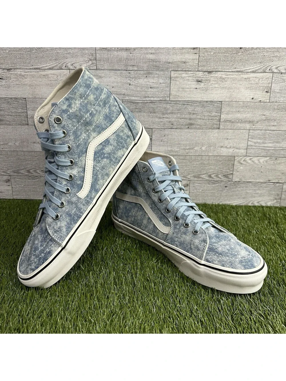 Vans Demin Destroy Sk8-Hi Tampered Sneakers Unisex Winter Sky/Marshmallow Sz 11